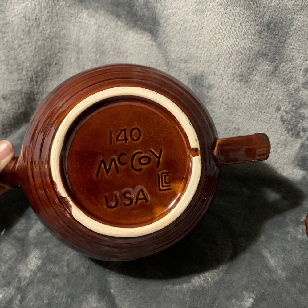 McCoy Vintage Teapot MCM Brown Cream Drip Glaze Ceramic Cottagecore RusticEUC - Picture 14 of 16